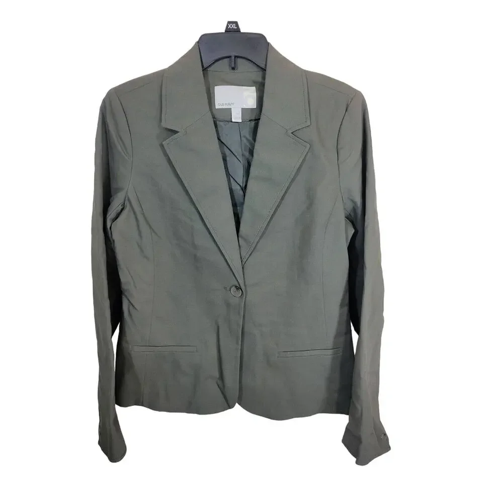 Old Navy Gray One-Button Single Breasted Career Formal Blazer Women's Size Large